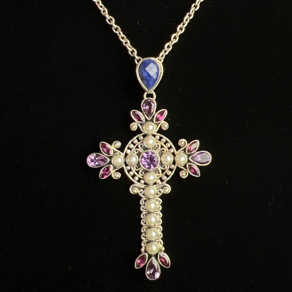 ✝️NICKY BUTLER Sterling Silver Blue Sapphire Corundum Pearl Pendant Necklace NEW - Picture 4 of 7